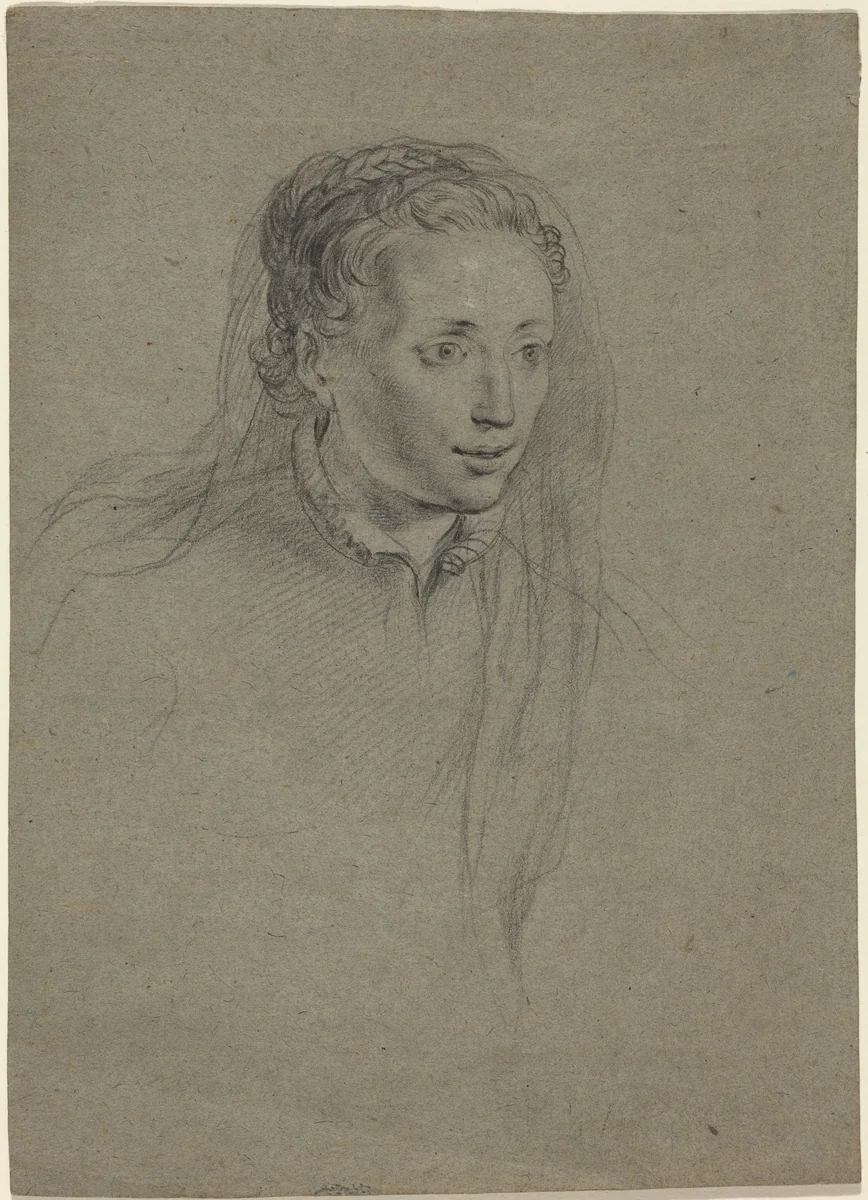 Young Woman with Braided Hair and a Veil by Ottavio Leoni, drawing, 1610