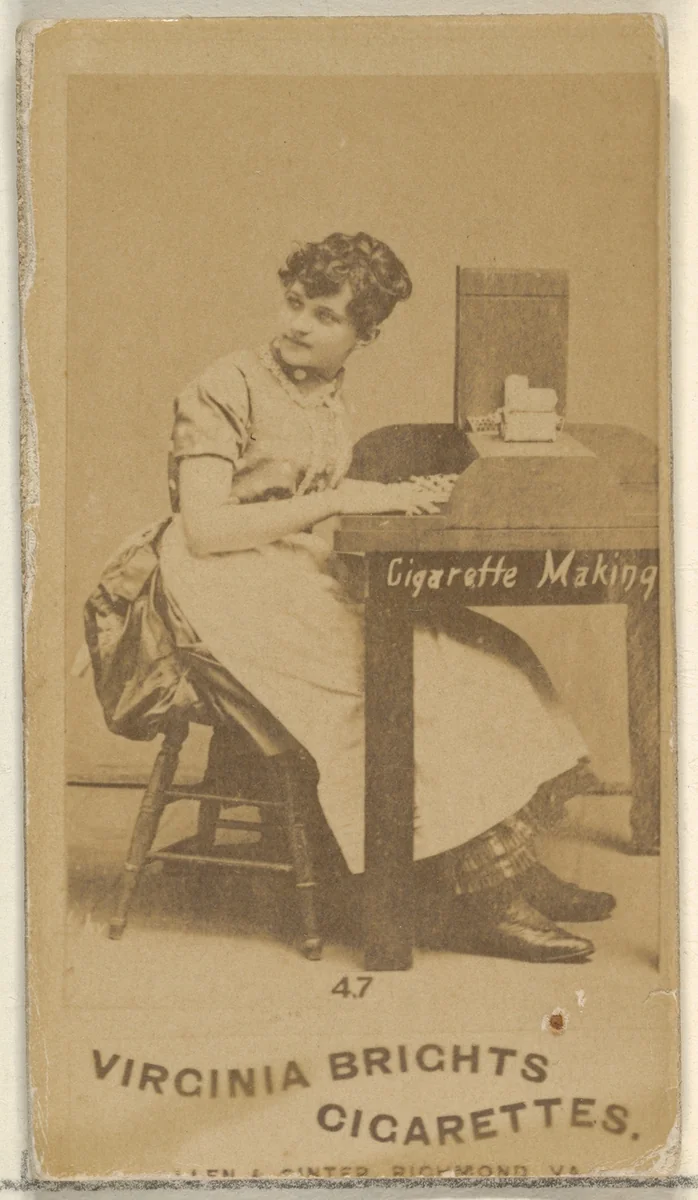 Card 47, from the series, Cigarette Making Girls (N46) for Virginia Brights Cigarettes by Allen & Ginter, photograph, 1888