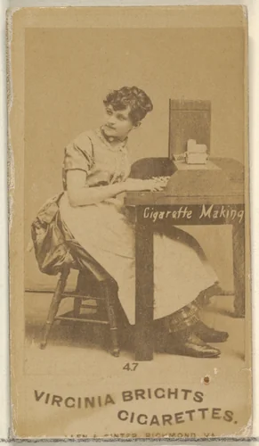 Card 47, from the series, Cigarette Making Girls (N46) for Virginia Brights Cigarettes by Allen & Ginter, photograph, 1888