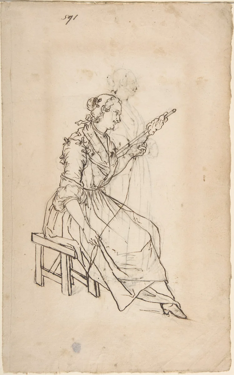 A Woman Spinning (recto); A Woman Holding a Bundle (verso) by Giacomo Ceruti, drawing, 1710-1767