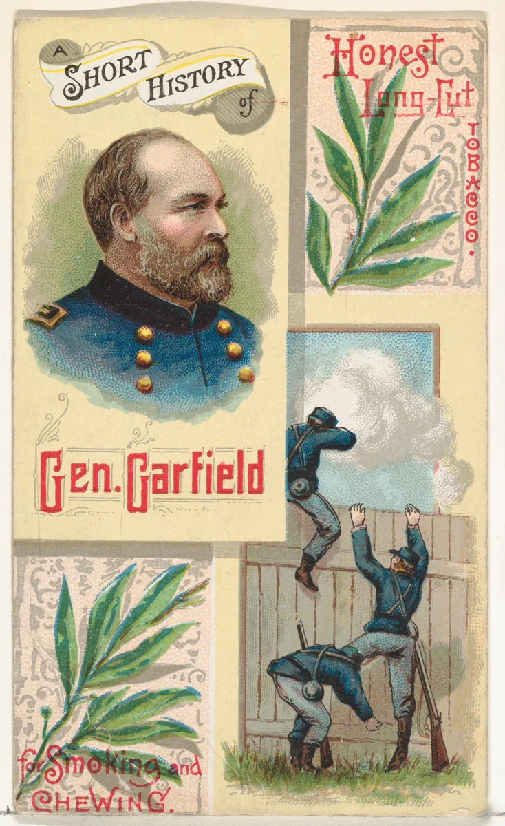 A Short History of General James Garfield, from the Histories of Generals series (N114) issued by W. Duke, Sons & Co. to promote Honest Long Cut Smoking and Chewing Tobacco by W. Duke, Sons & Co., print, 1888