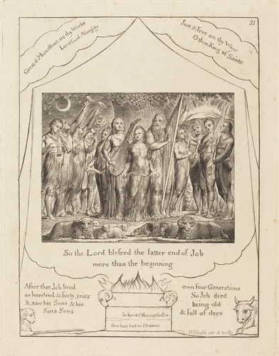 Job and His Wife Restored to Prosperity by William Blake, print, 1825