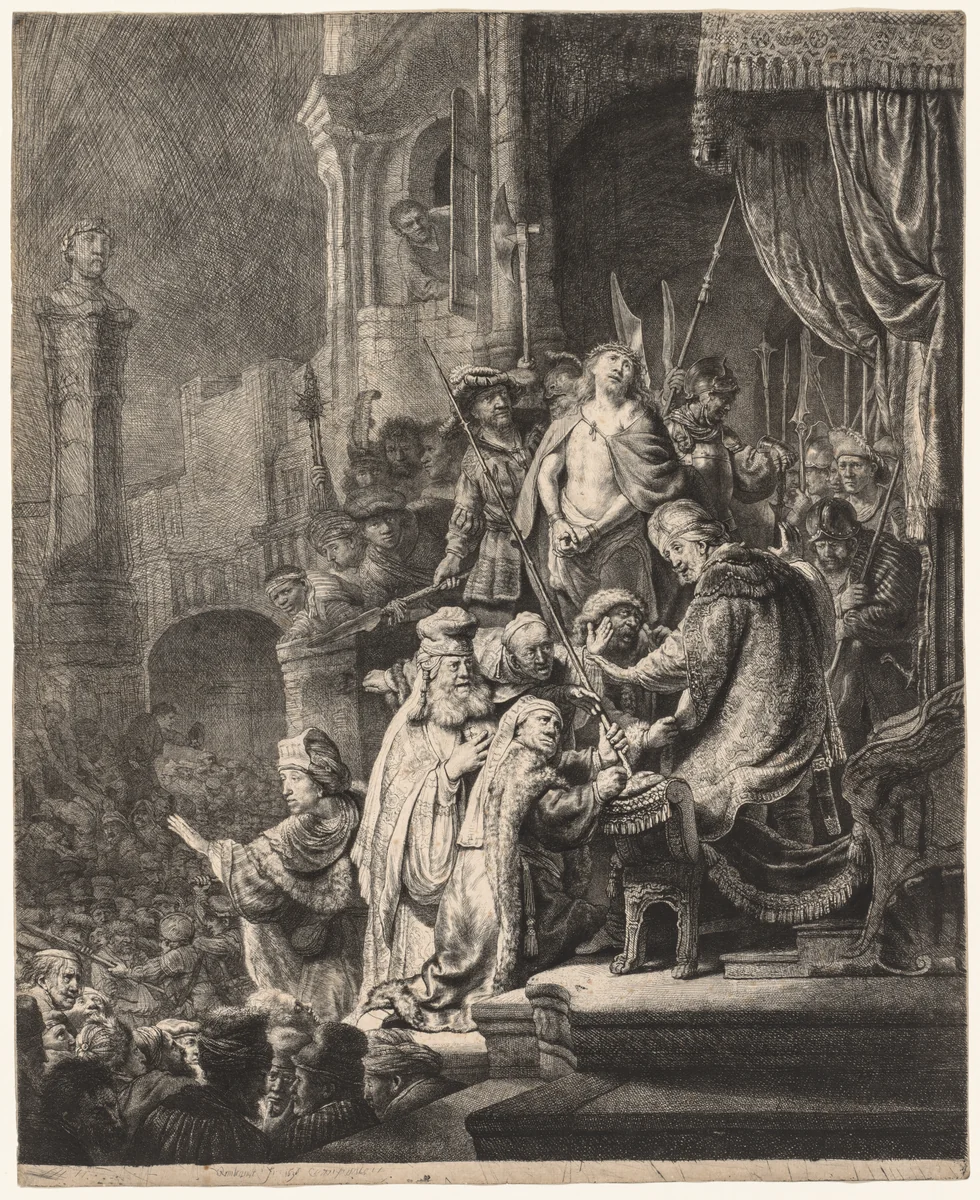 Christ Before Pilate: Large Plate by Rembrandt van Rijn, print, 1636