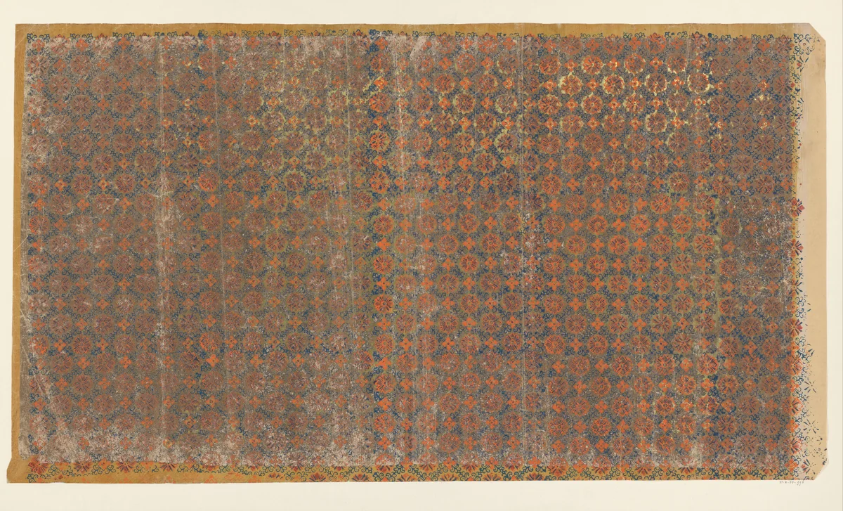 Blad met ruitenpatroon van ranken met bloem als veldvulling (één van acht identieke bladen) by anonymous, other, 1850-1950