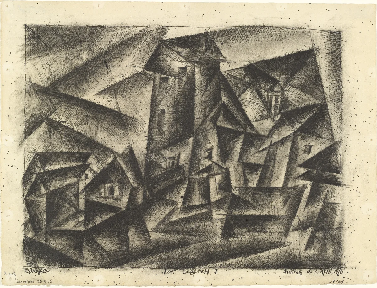 The Village of Legefeld I (Dorf Legefeld I) by Lyonel Feininger, drawing, 1916