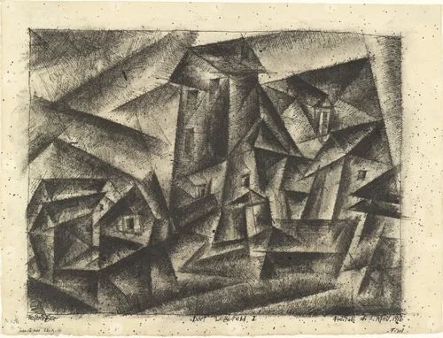 The Village of Legefeld I (Dorf Legefeld I) by Lyonel Feininger, drawing, 1916