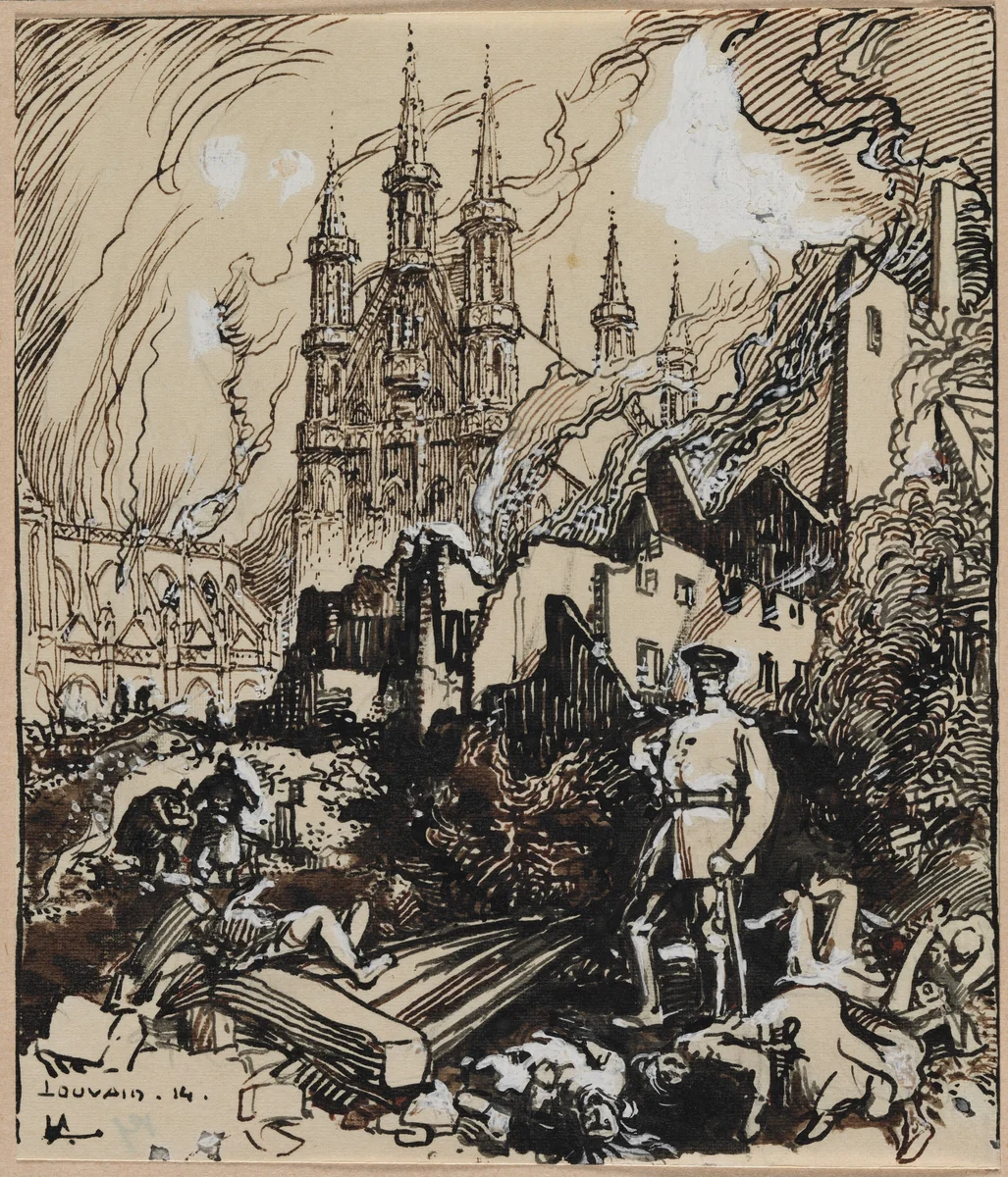 Louvain by Auguste Louis Lepère, drawing, 1914
