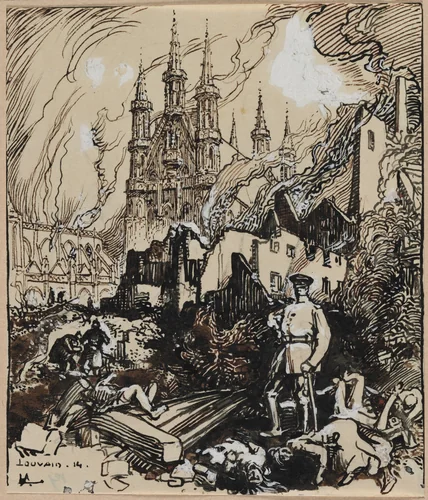 Louvain by Auguste Louis Lepère, drawing, 1914