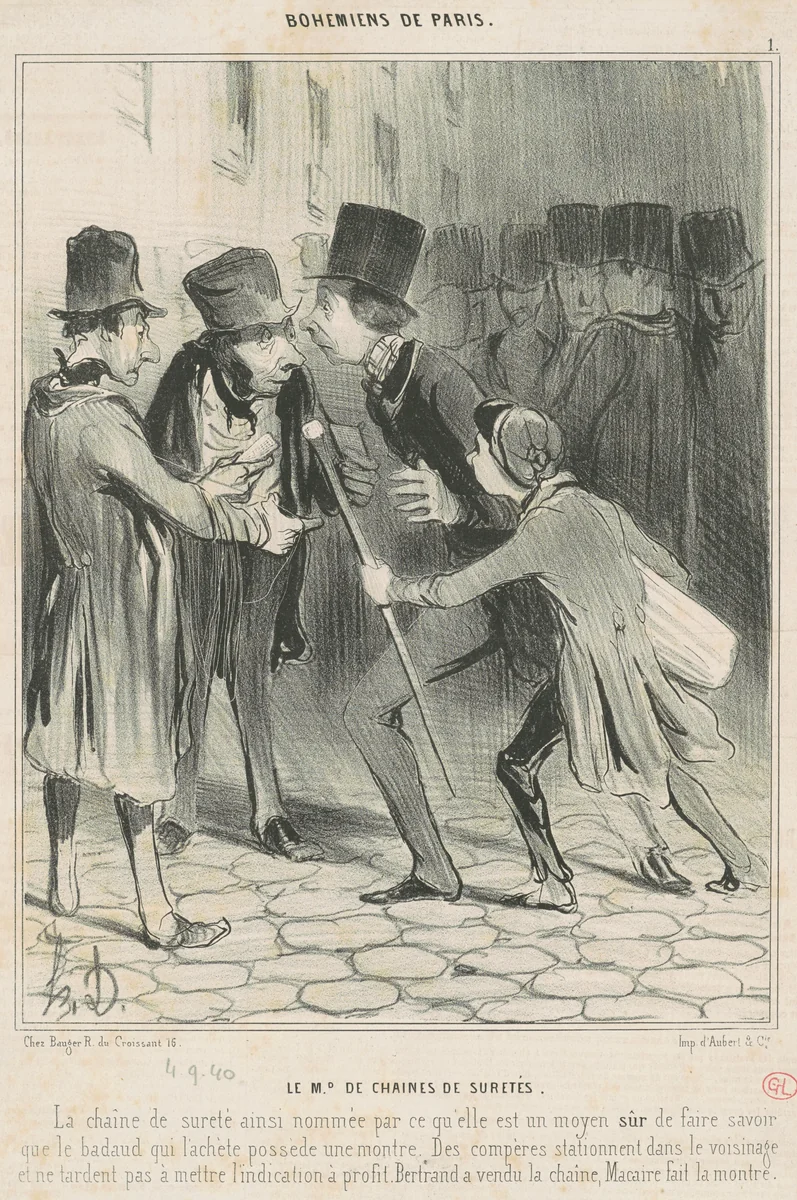 Le Md de Chaines de suretés by Honoré Daumier, print, 1840