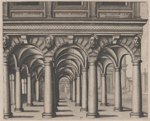 Open Hall Supported by Tuscan Columns with a Town Square on the Right by Lucas van Doetechum
Johannes van Doetechum the Elder
Hans Vredeman de Vries
Hieronymus Cock, portfolio, 1560