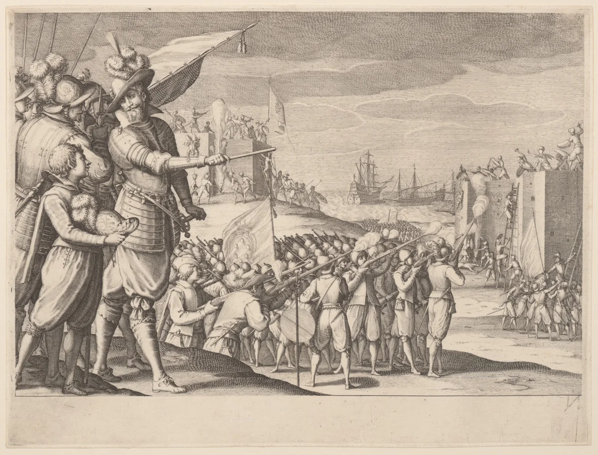 Assault on two Fortresses by Jacques Callot, print, 1605-1635