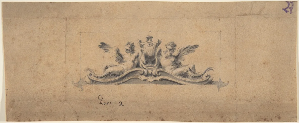 Design for an Overdoor or Headpiece: Two Reclining Figures and Urn by anonymous, drawing, 1700-1800