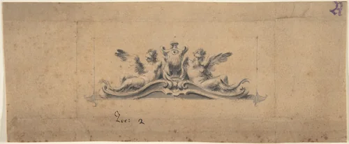 Design for an Overdoor or Headpiece: Two Reclining Figures and Urn by anonymous, drawing, 1700-1800