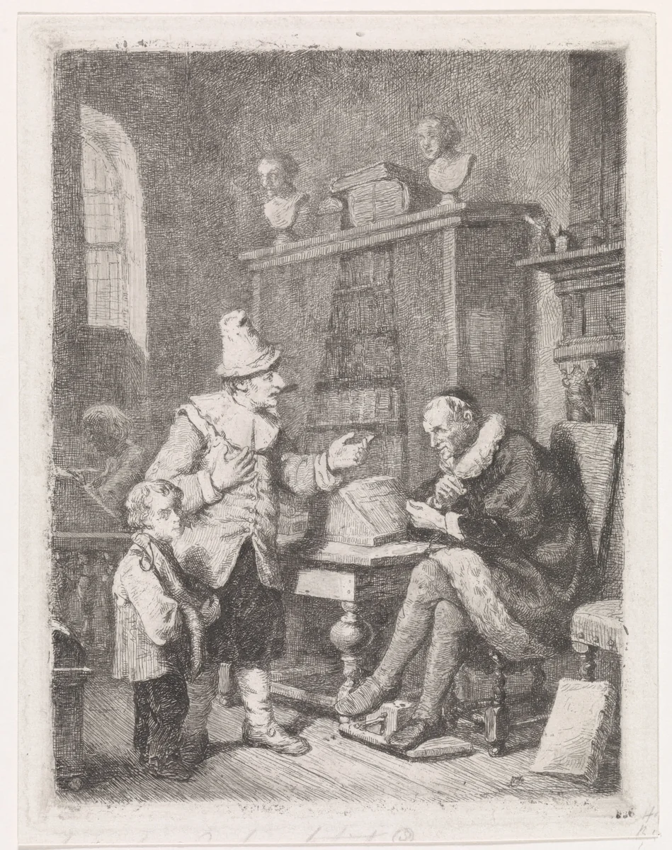 Bij de advocaat by David van der Kellen, print, 1837-1882