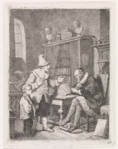 Bij de advocaat by David van der Kellen, print, 1837-1882