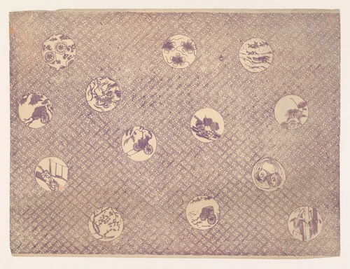 Ronde vensters met verschillende motieven in uitgespaarde ovalen in een diagonaal geometrisch patroon by anonymous, other, 1860-1930