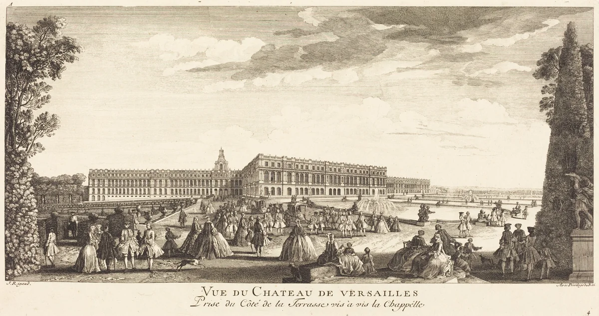 Vue du Chateau de Versailles Prise du Cote dela Terrasse vis a vis la Chapelle by Jean-Baptiste Rigaud, print, 1681-1812