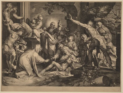 The Raising of Lazarus by Jan Muller, print, 1600