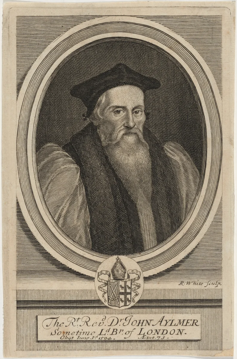 John Aylmer, D.D., Bishop of London, Preceptor to Lady Jane Grey by Robert White, print, 1701