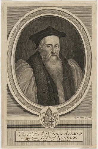 John Aylmer, D.D., Bishop of London, Preceptor to Lady Jane Grey by Robert White, print, 1701
