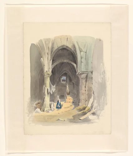 Vrouw bij een wijnvat in een kelder by Johannes van Reijn, drawing, 1800-1900