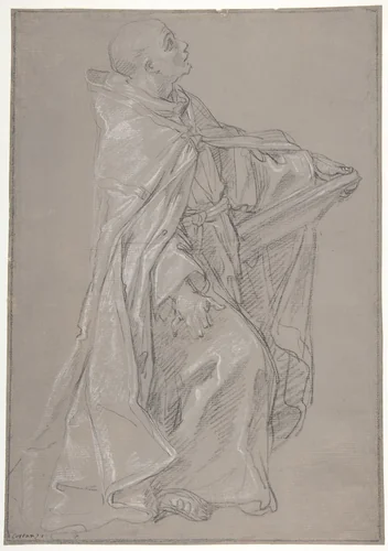 Young Cleric in a Cope Holding a Book by Placido Costanzi, drawing, 1702-1759