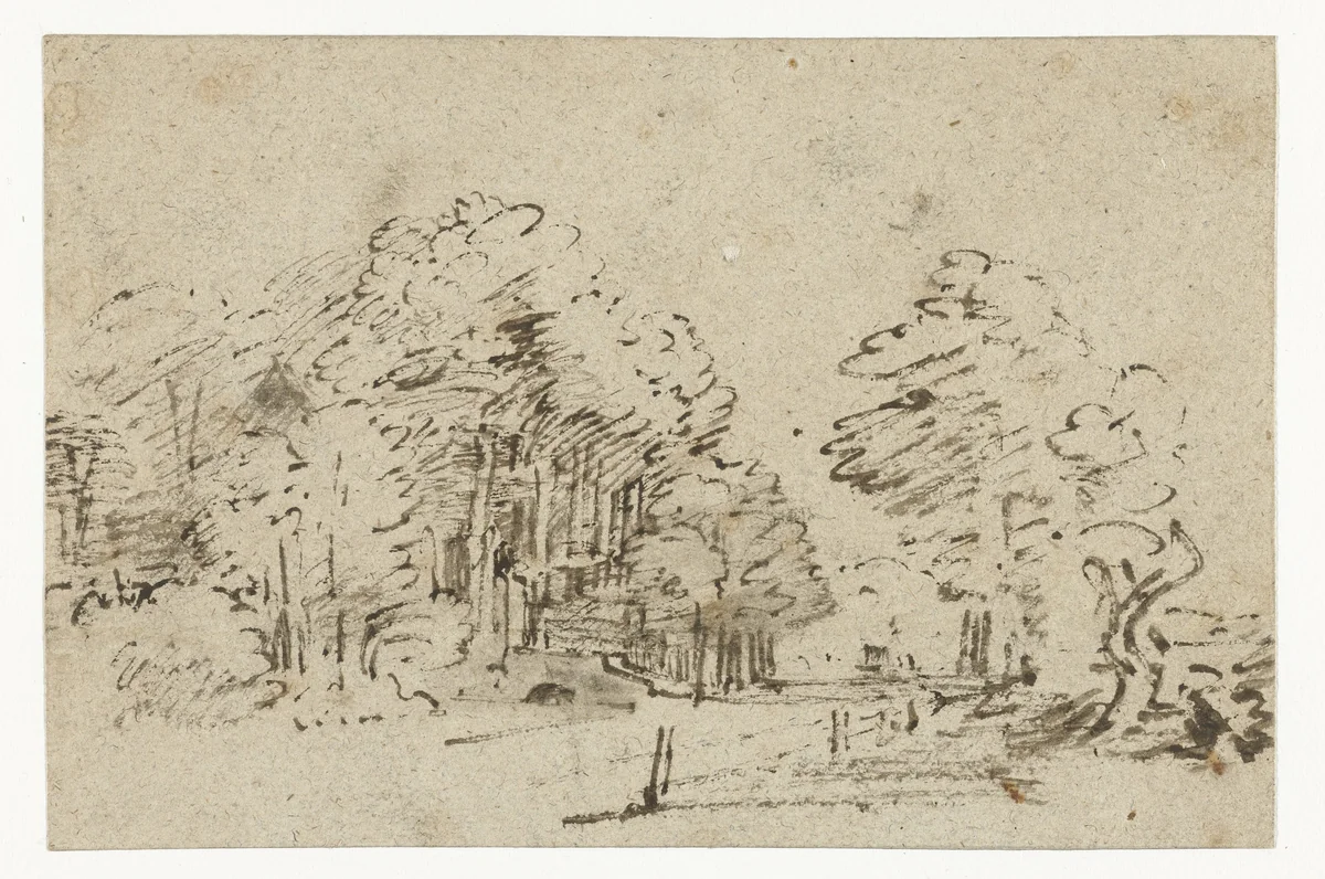 Gezicht op de Amstelveenseweg buiten Amsterdam by Rembrandt van Rijn, drawing, 1660-1662