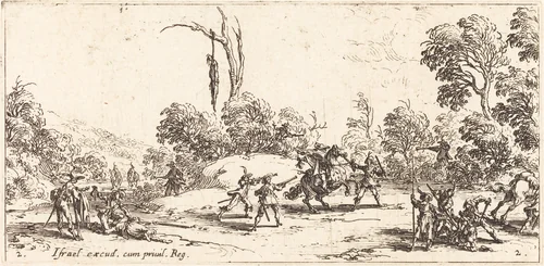 Attacking Travelers on the Highway by Jacques Callot, print, 1633