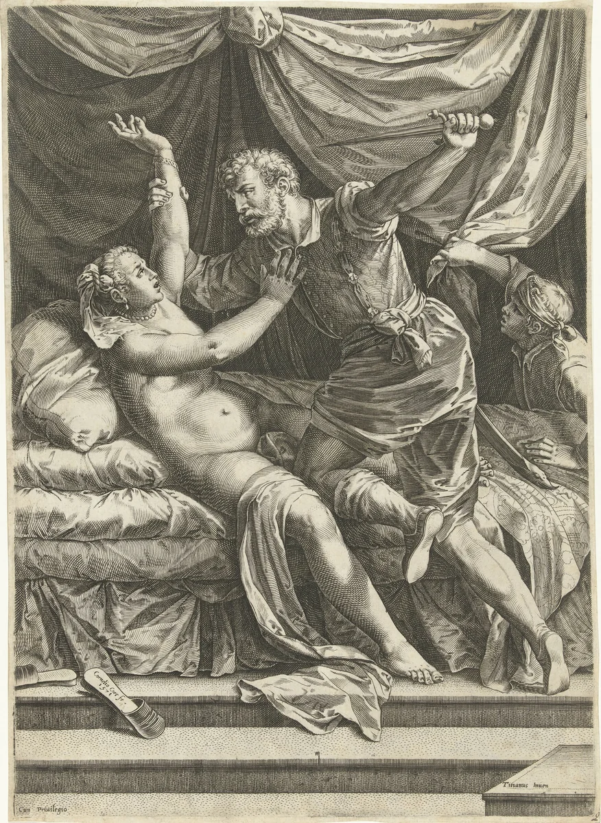 Lucretia en Sextus by Unknown, print, 1571