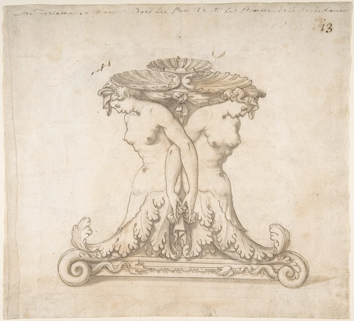 Drawing of a Fountain by anonymous, drawing, 1500-1600