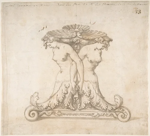 Drawing of a Fountain by anonymous, drawing, 1500-1600