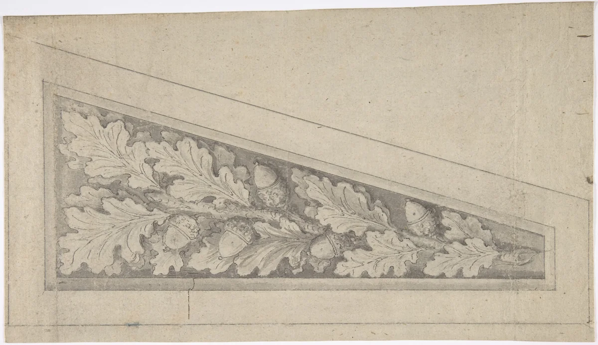 Ornamental Panel with Oak Leaves and Acorns by anonymous, drawing, 1700-1800