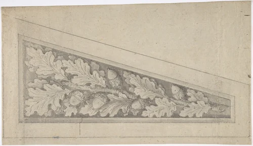 Ornamental Panel with Oak Leaves and Acorns by anonymous, drawing, 1700-1800