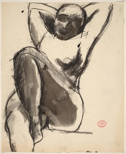 Untitled [seated nude with her arms behind her head] by Richard Diebenkorn, drawing, 1955-1967