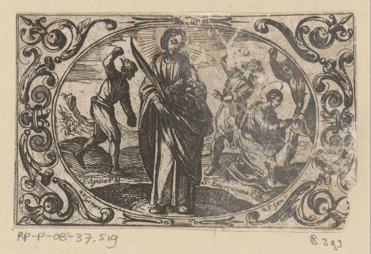 H. Agnes en H. Emerentiana by Antonio Tempesta, print, 1565-1630