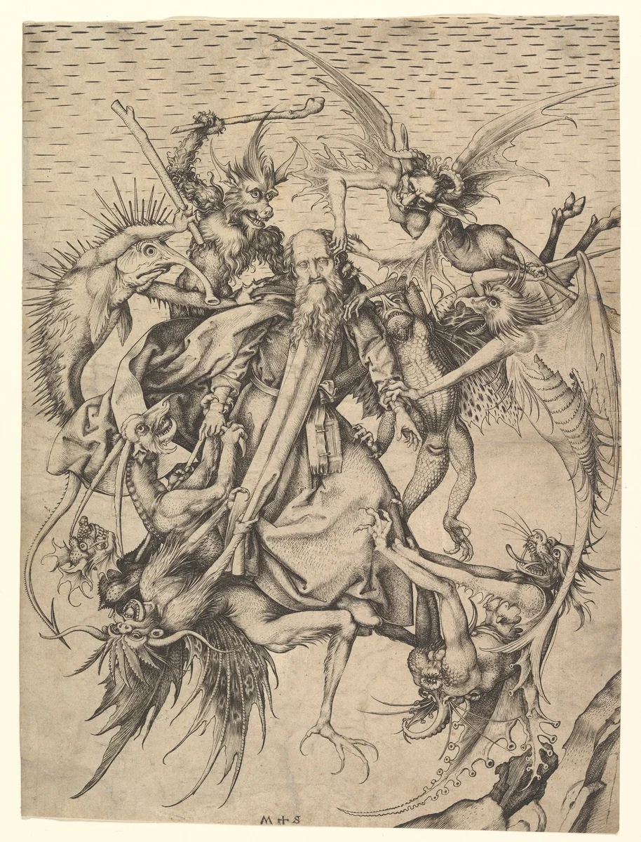 Saint Anthony Tormented by Demons by Martin Schongauer, print, 1470-1474