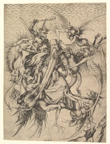 Saint Anthony Tormented by Demons by Martin Schongauer, print, 1470-1474