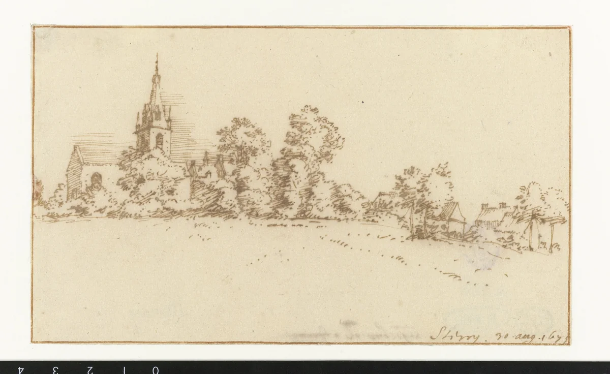 Gezicht op Strépy by Constantijn Huygens, drawing, 1675