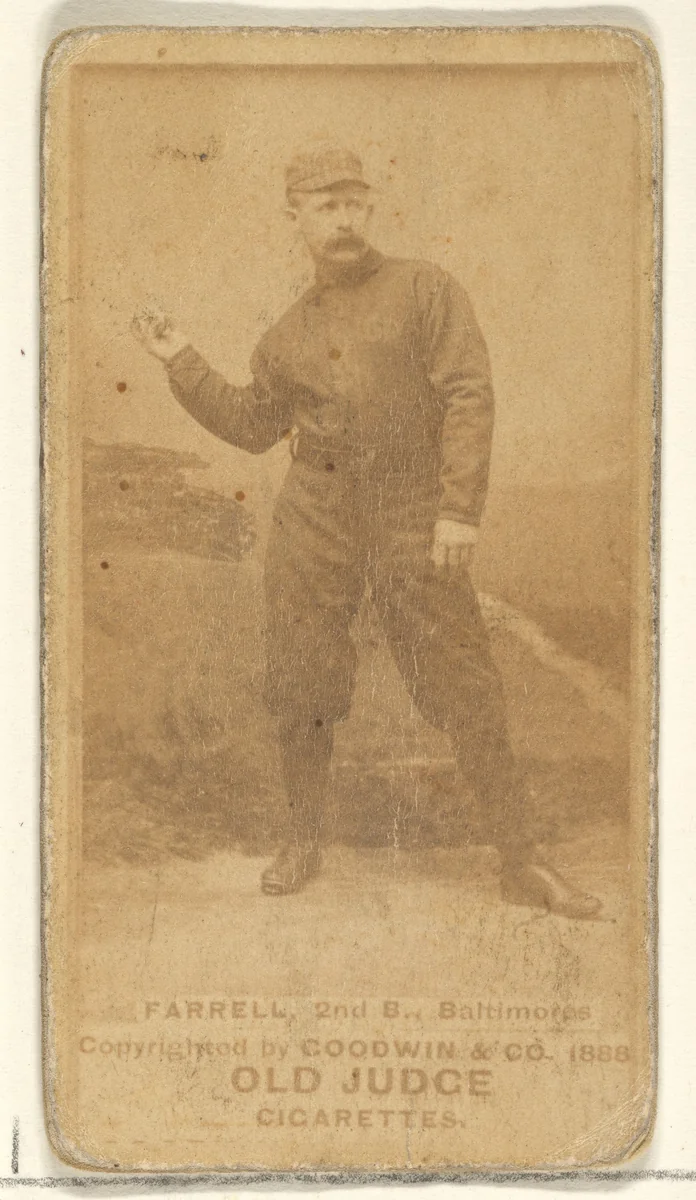 Farrell, 2nd Base, Baltimore Orioles, from the Old Judge series (N172) for Old Judge Cigarettes by Goodwin & Company, photograph, 1888