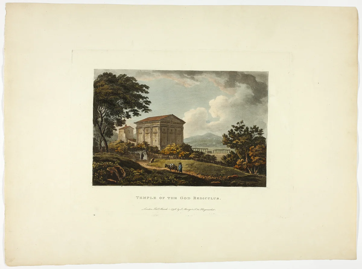 Temple of the God Rediculus, plate five from the Ruins of Rome Temple of the God Rediculus, plate five from the Ruins of Rome by M. Dubourg, print, 1796
