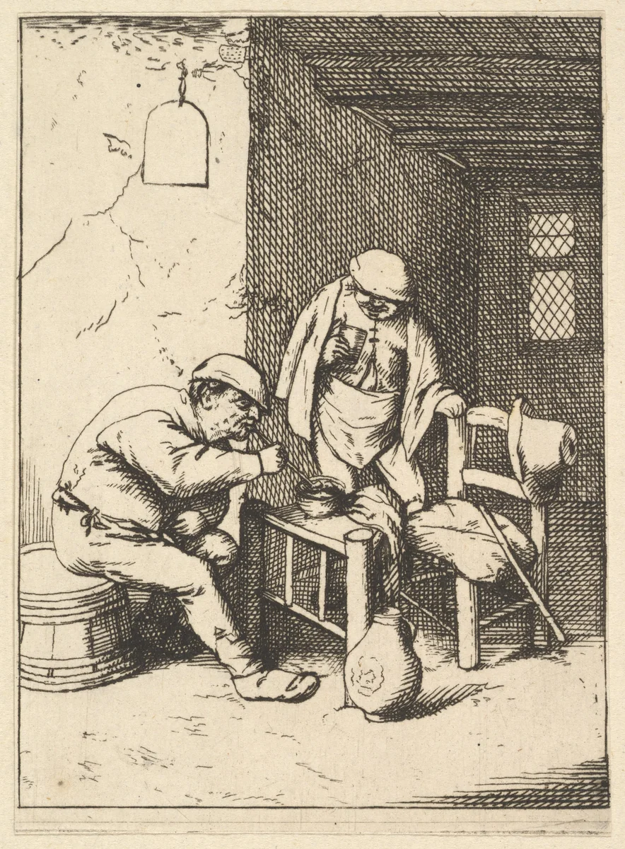 Smoker and Drinker by Adriaen van Ostade, print, 1610-1685