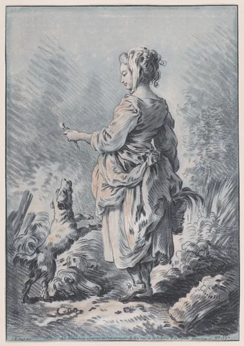 Young Woman with a Dog by Gilles Demarteau, print, 1775