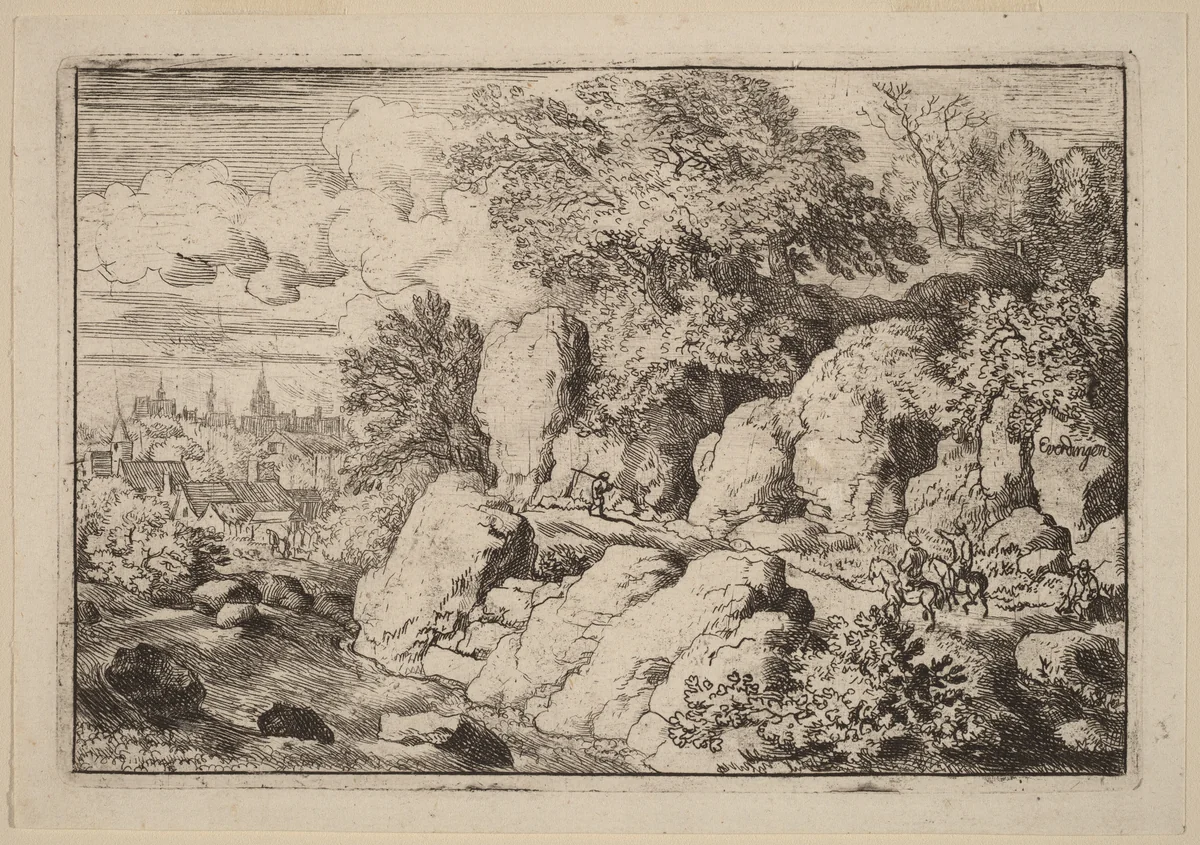 Two Horsemen on a Rocky Path by Allart van Everdingen, print, 1645-1656