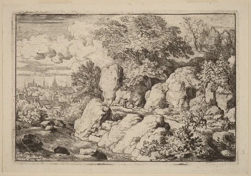 Two Horsemen on a Rocky Path by Allart van Everdingen, print, 1645-1656