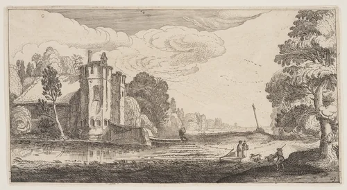 Country House with Two Hexagonal Towers, from Landscapes (Playsante Lantschappen) by Claes Jansz. Visscher II, print, 1641