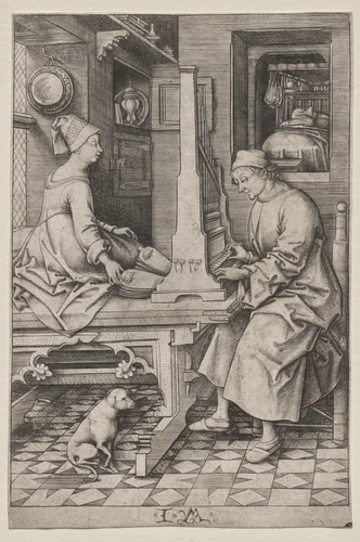 The Organ Player and His Wife by Israhel van Meckenem, print, 1490-1505