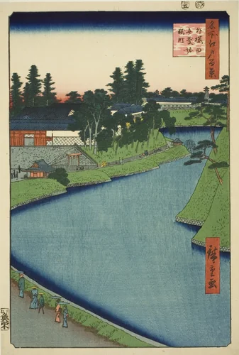 Benkei Moat from Soto-Sakurada to Kojimachi (Soto Sakurada Benkeibori Kojimachi), from the series "One Hundred Famous Views of Edo (Meisho Edo hyakkei)" by Utagawa Hiroshige (歌川広重), print, 1856