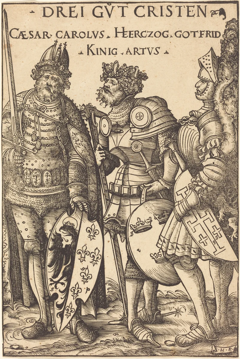 Charlemagne, Arthur and Godfrey by Hans Burgkmair, print, 1516
