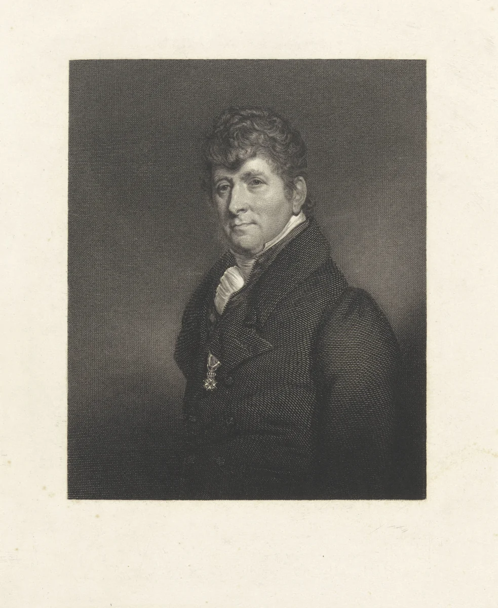 Portret van een onbekende man met medaille by Willem van Senus, print, 1783-1851