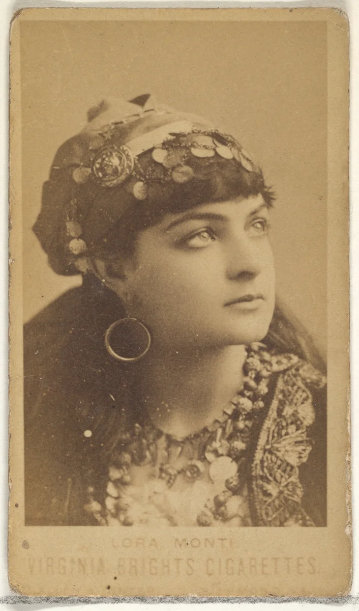 Lora Monti, from the Actors and Actresses series (N45, Type 1) for Virginia Brights Cigarettes by Allen & Ginter, photograph, 1885-1891